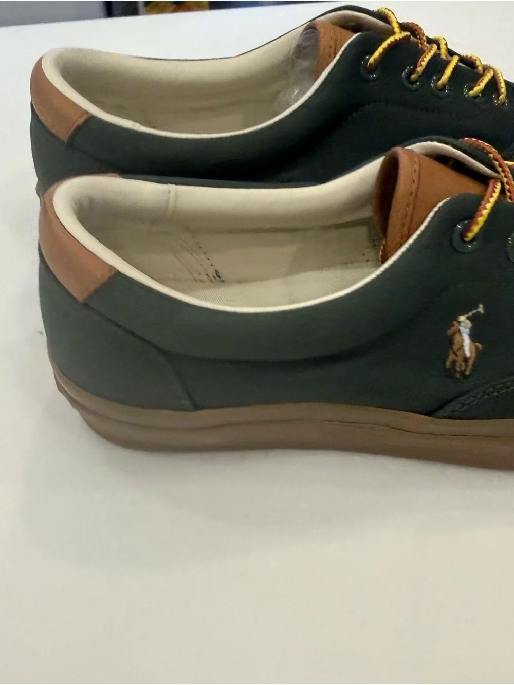 RALPH LAUREN MEN’S VAUGHN CANVAS/ LEATHER SNEAKER FLESH PONY SZ 9 NEW